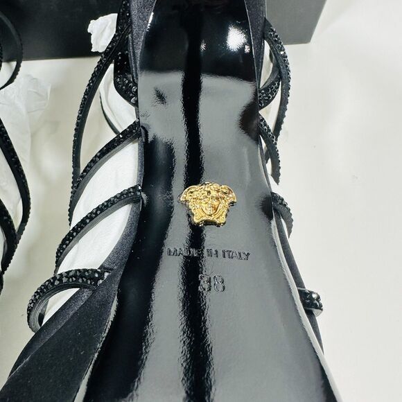 Versace La Greca 38 Maze Crystal Embellished Black Platform Sandal NIB $1,725 - Picture 12 of 13